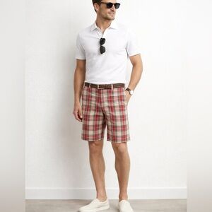 Banana Republic Plaid Chino Shorts Mens 33 Red Tan Tartan Cotton Preppy